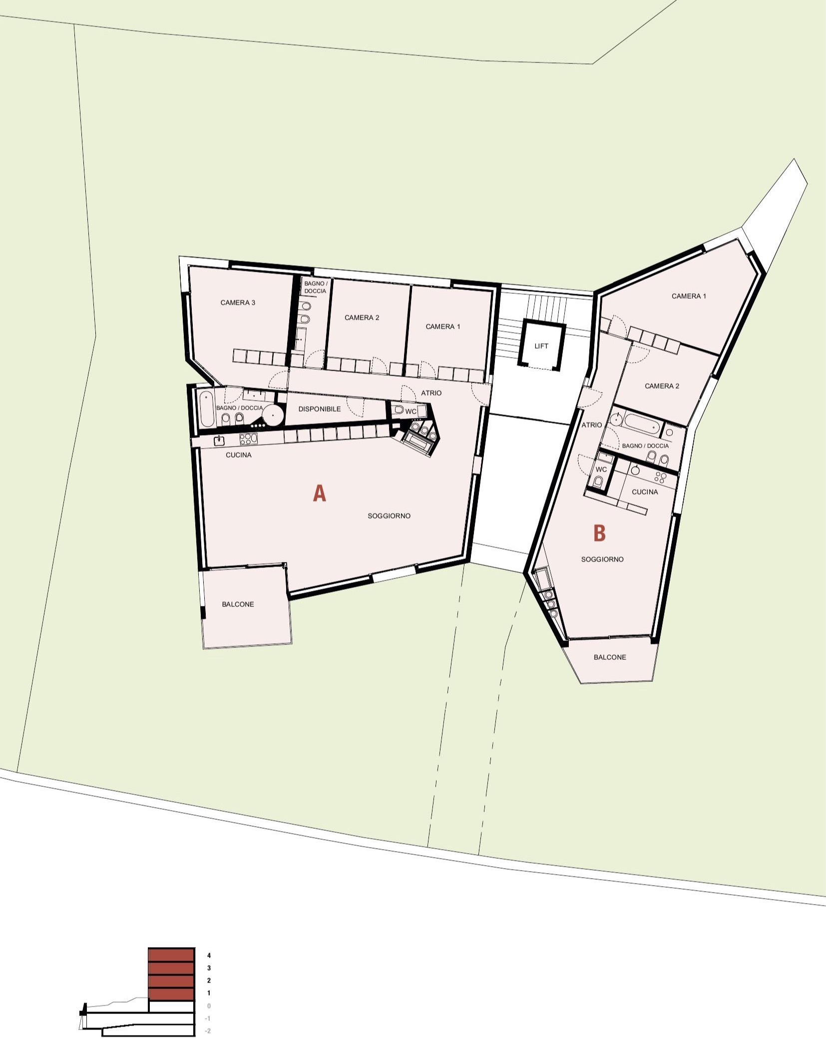 Planimetria piano tipo - Livelli 1–4